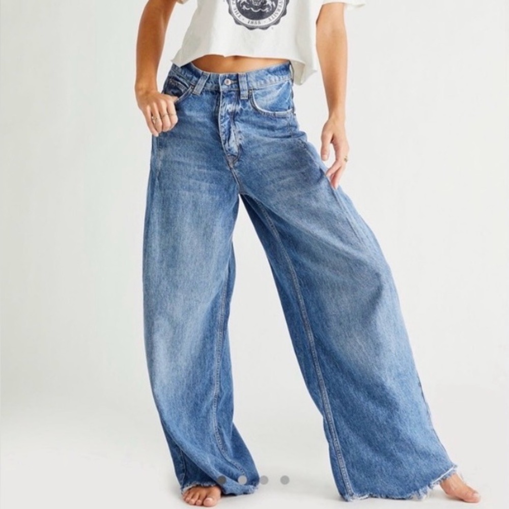 We The Free Wide Leg Blue Jeans